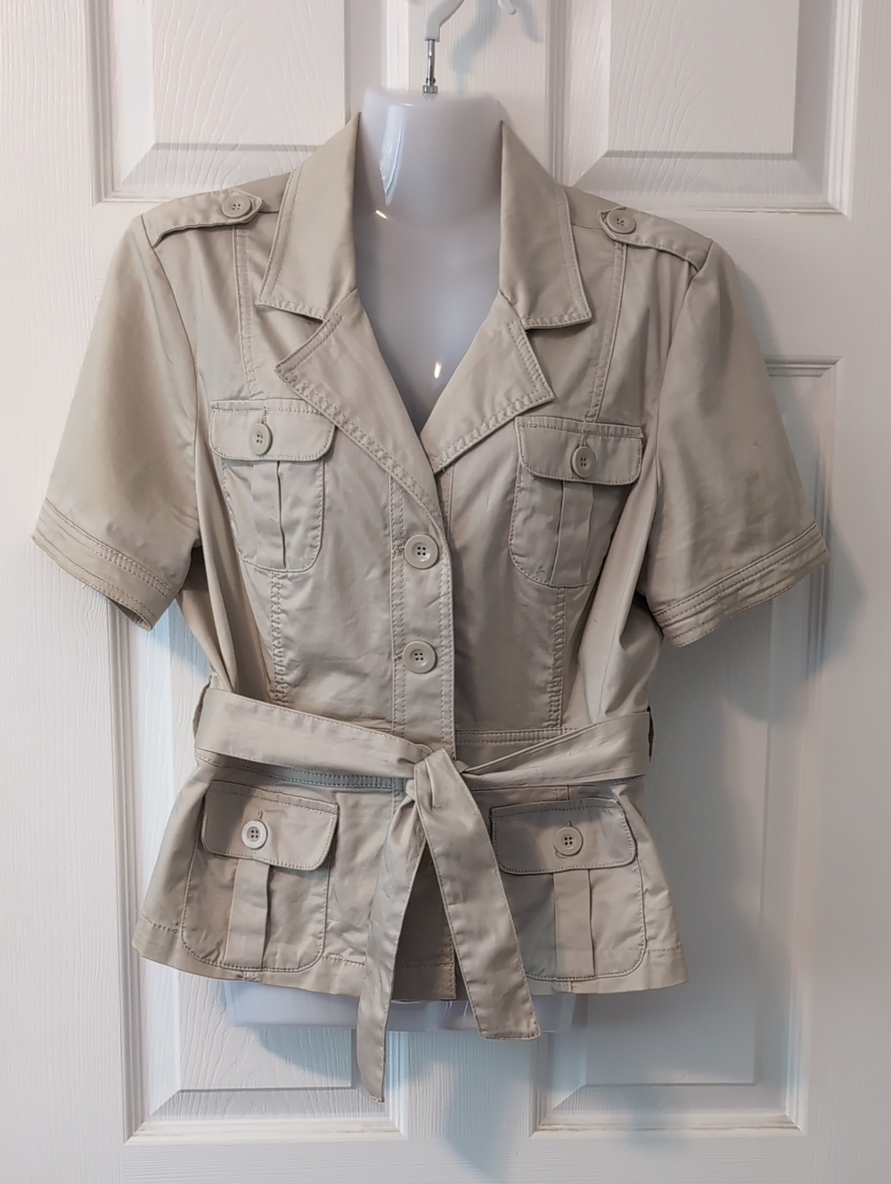 Reitmans Short-Sleeve Belted Utility Jacket - Beige